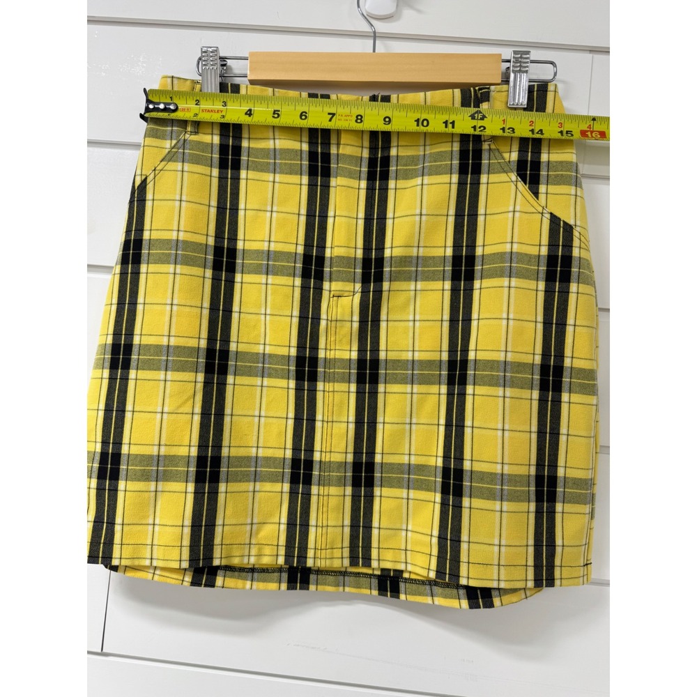 Hollister Yellow Plaid Mini Skirt Ultra High Rise Clueless Style Check Size M - Picture 4 of 6